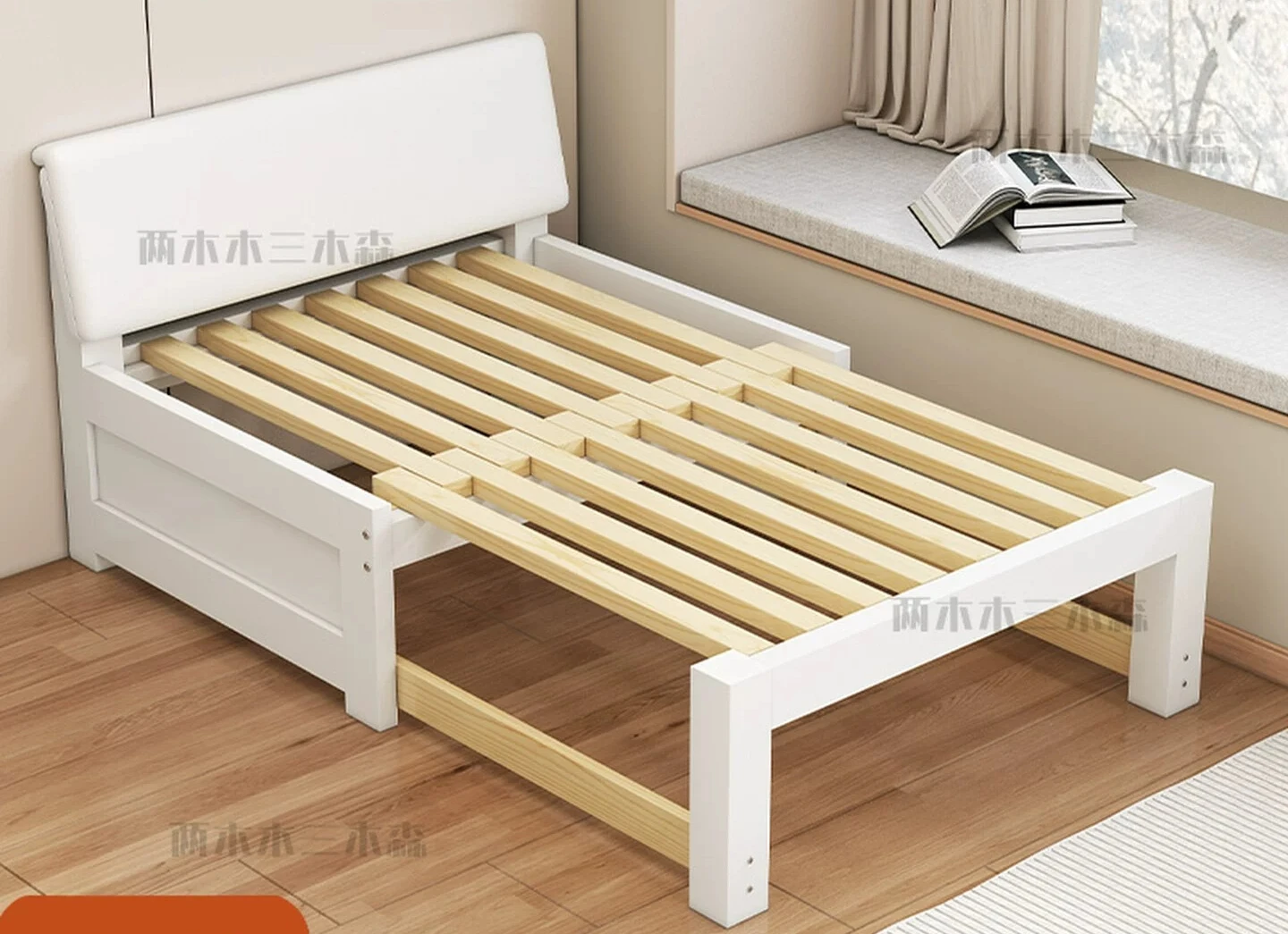 Sofa bed single small apartment dual-purpose push-pull bed study multi-functional folding pull-out bed rubber solid wood