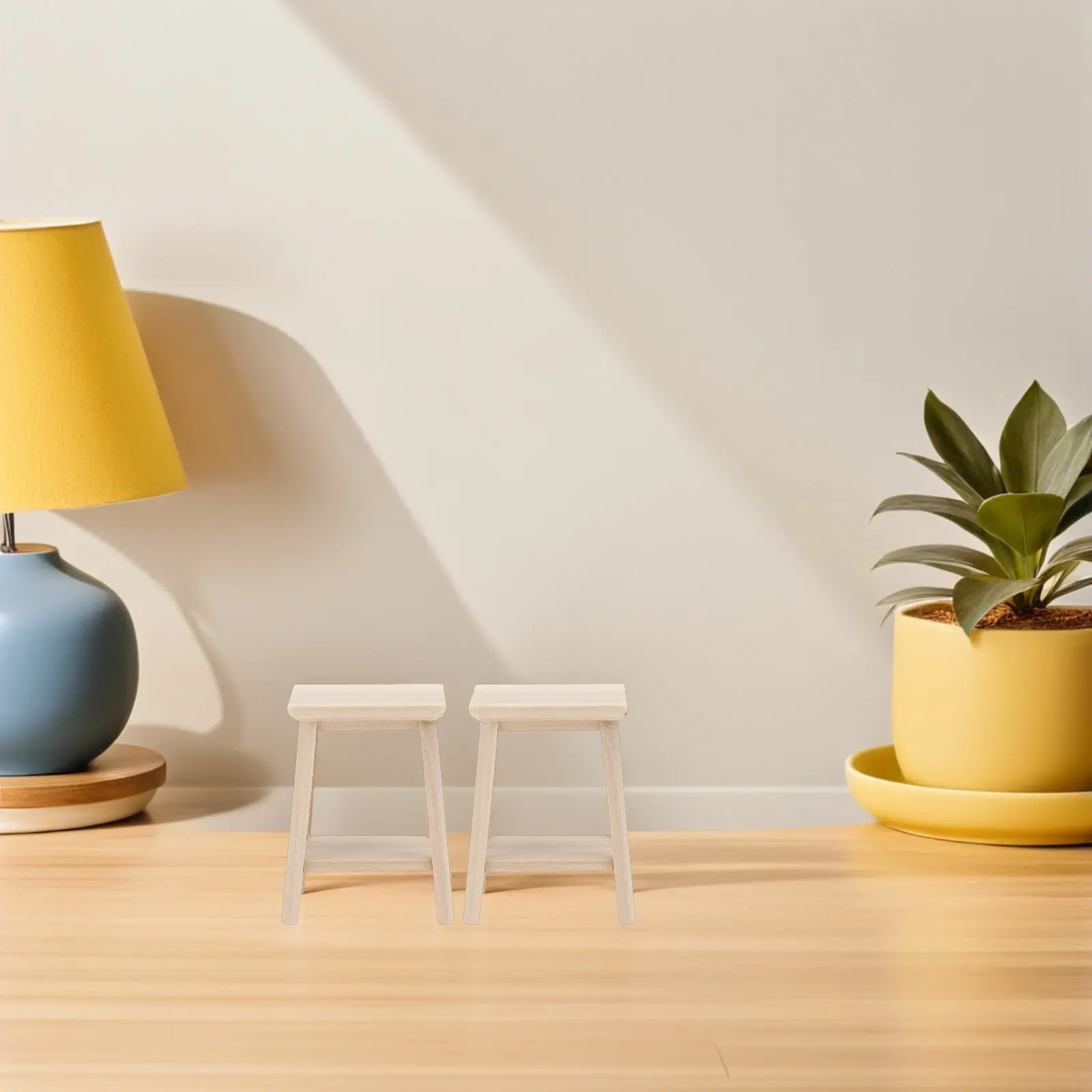 

2Pcs Mini Wooden Stool Lightweight Wear Resistant Smooth Finish Vivid Look Compact Realistic Design Mini House Furniture Adorn