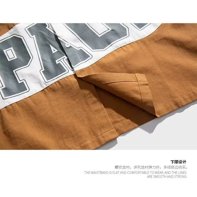 Summer American fashion brand Japanese retro color matching casual short-sleeved shirt loose men work wear hip-hop shirt fashion