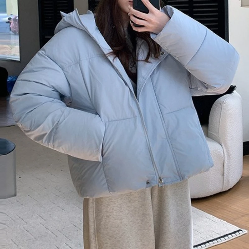 Short Cotton-padded Jacket Coat Loose Thickened Women's Hooded Cotton-padded Coat in Winter of 2025