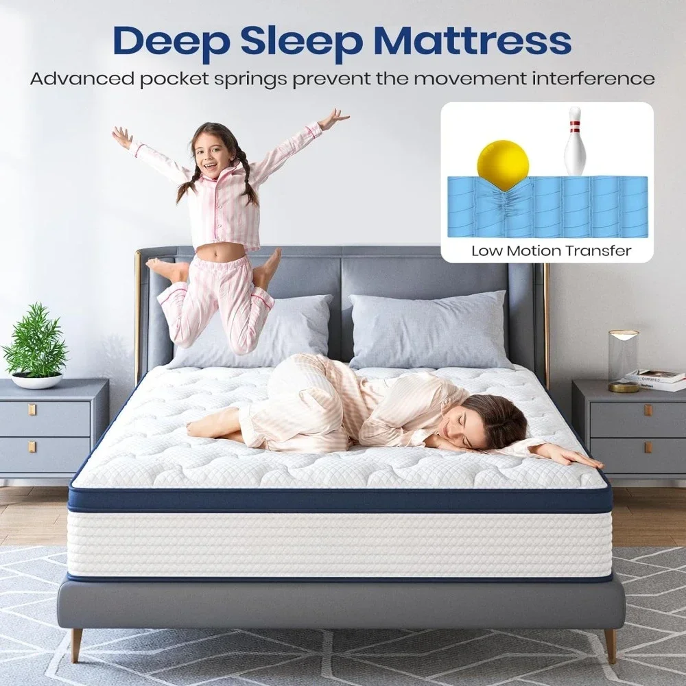 Matelas Queen size 10 pouces, en coton, pour un sommeil profond, moyen optimiste, avec un soutien plus fort