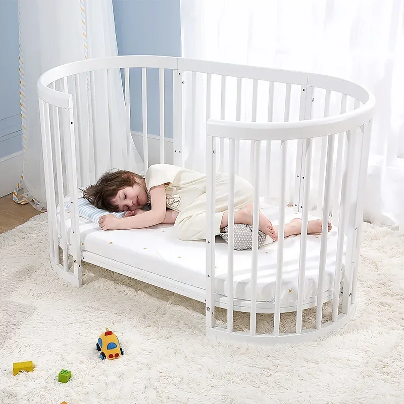 For Oval Crib Multifunctional Pine Children\'s Bed European White Newborn Baby Movable Splicing Bed