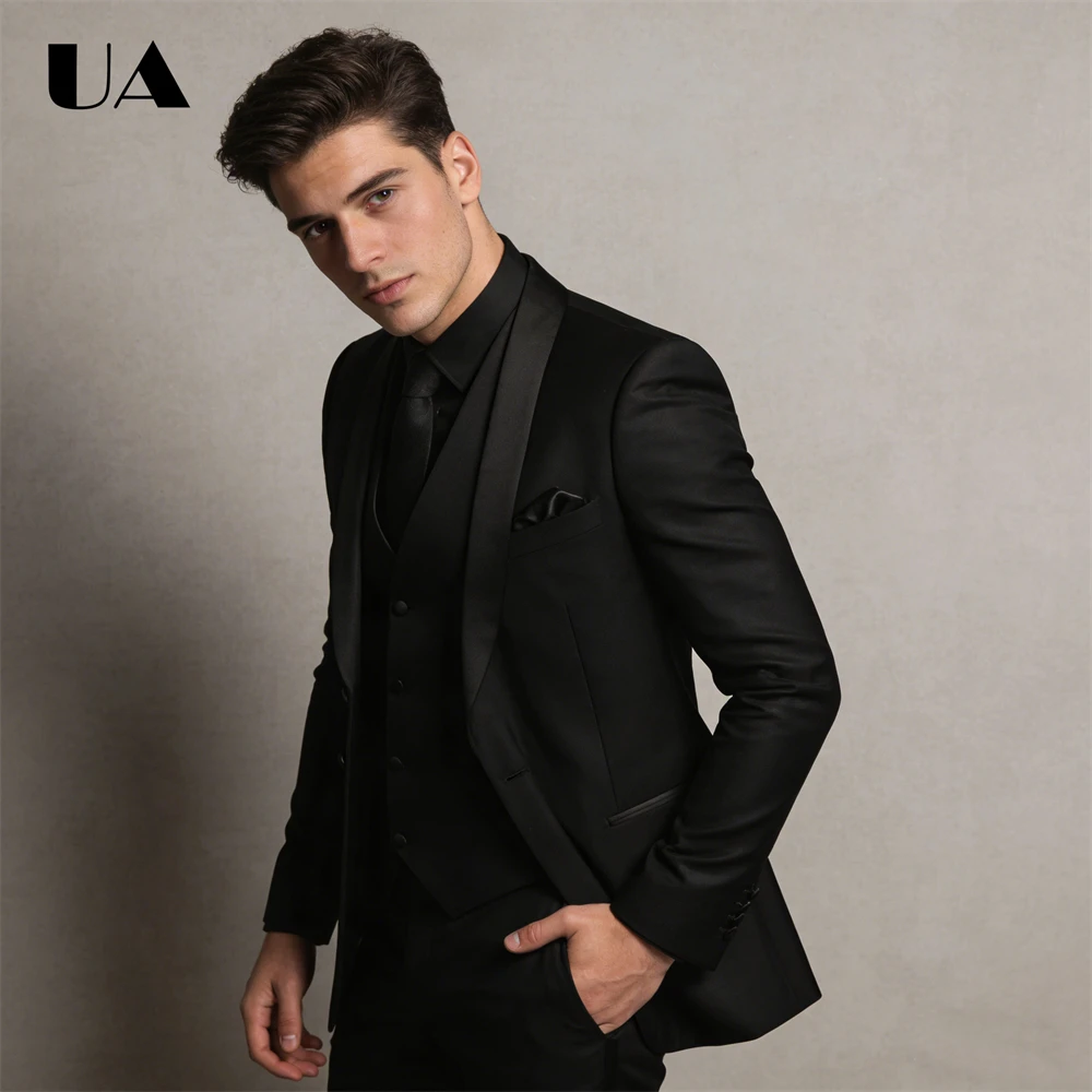 

Black Notched Suit Set, Business Outfit for Men, XXS-7XL Tailored Men's Slim Fitting Suit Set （Jacket Pants）Affordable Tuxedo