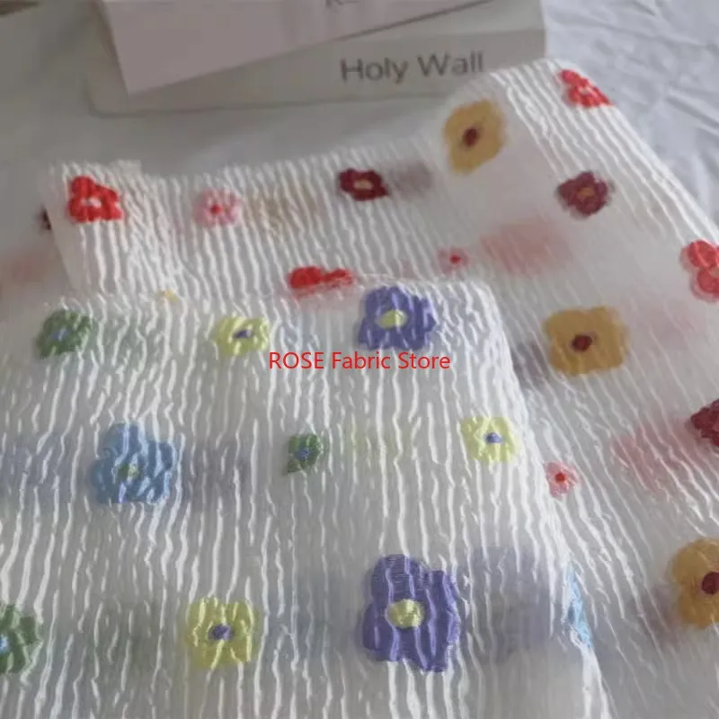 

Colorful Flower print Fabric embossed Flower textured tulle fabric for Blouse, Lace Top, Spring Dress, Beach Dress