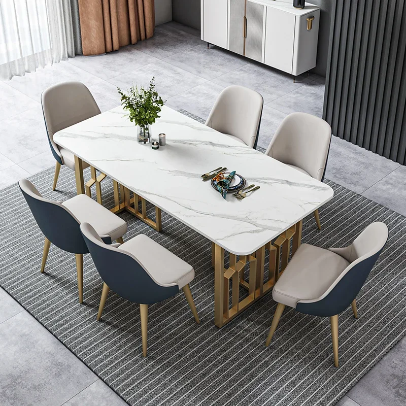 Cover Waterproof Dining Table And Chairs Set Of 6 Legs Metal Restaurant Kitchen Table Marble Dining Mesa Cocina Home Furniture