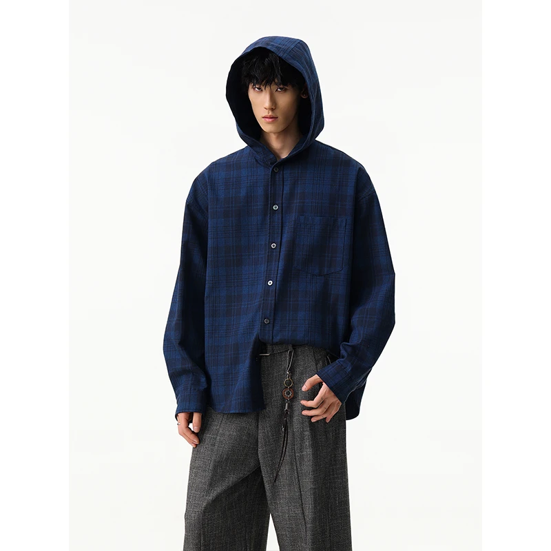 Men Women Autumn Oversize Loose Casual Plaid Unisex Hooded Cargo Shirt Coat Cityboy Spring Plus Size Shirts Jacket Blouses