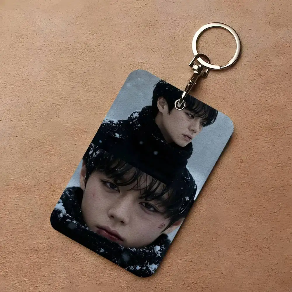 

1pc Korean P-PARK JI HOON Card Case Keychain Access Card Bag Key Tag Ring Leather Card Holder Key Ring Access