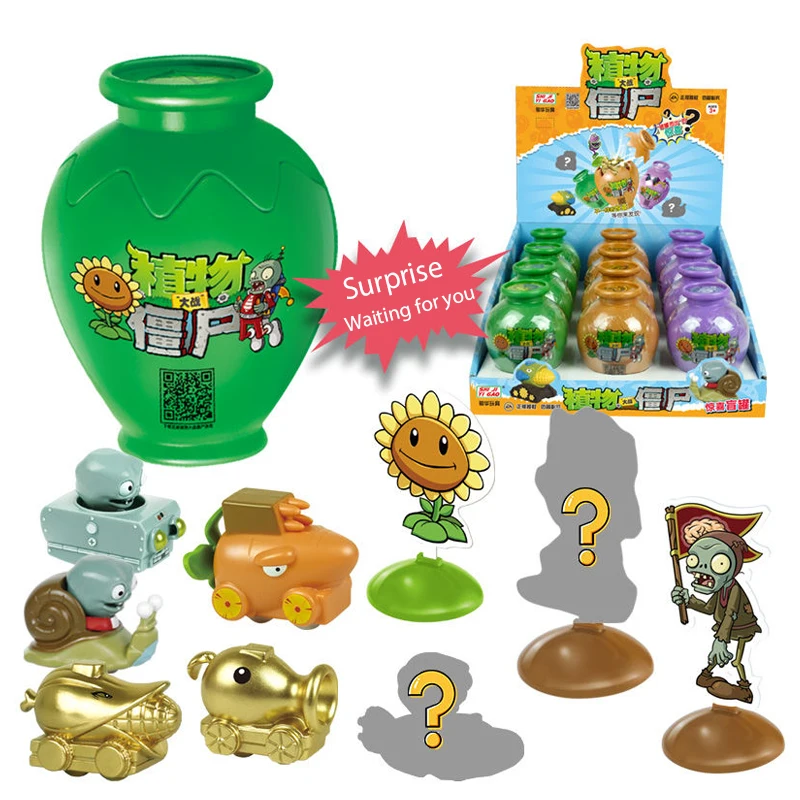 Genuine 12 Style Plants VS Zombies 2 Surprise Box Jar Set Toys Happy Dismantling Pharaoh Zombie Figure Sliding car Model Toys