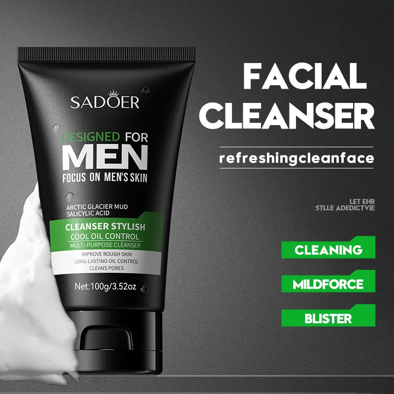 Deep Cleansing Men Cool Facial Cleanser Oil Control Moisturizing Blackhead Remove Dark Spots Pores Acne Mark Refining Face Wash