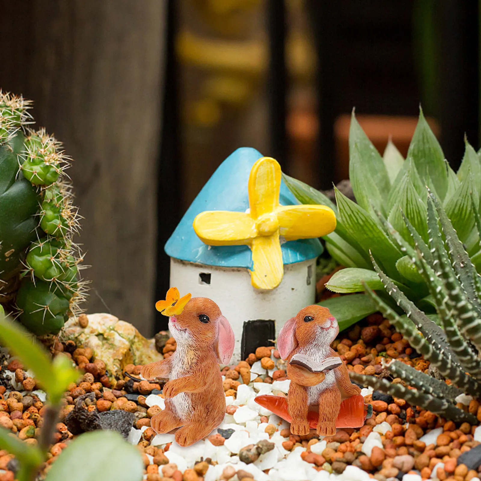 1Set Premium Resin Miniature Bunny Garden Ornament for Micro Landscape Decoration Bonsai Setup Lawn Desktop Home Decor Tiny