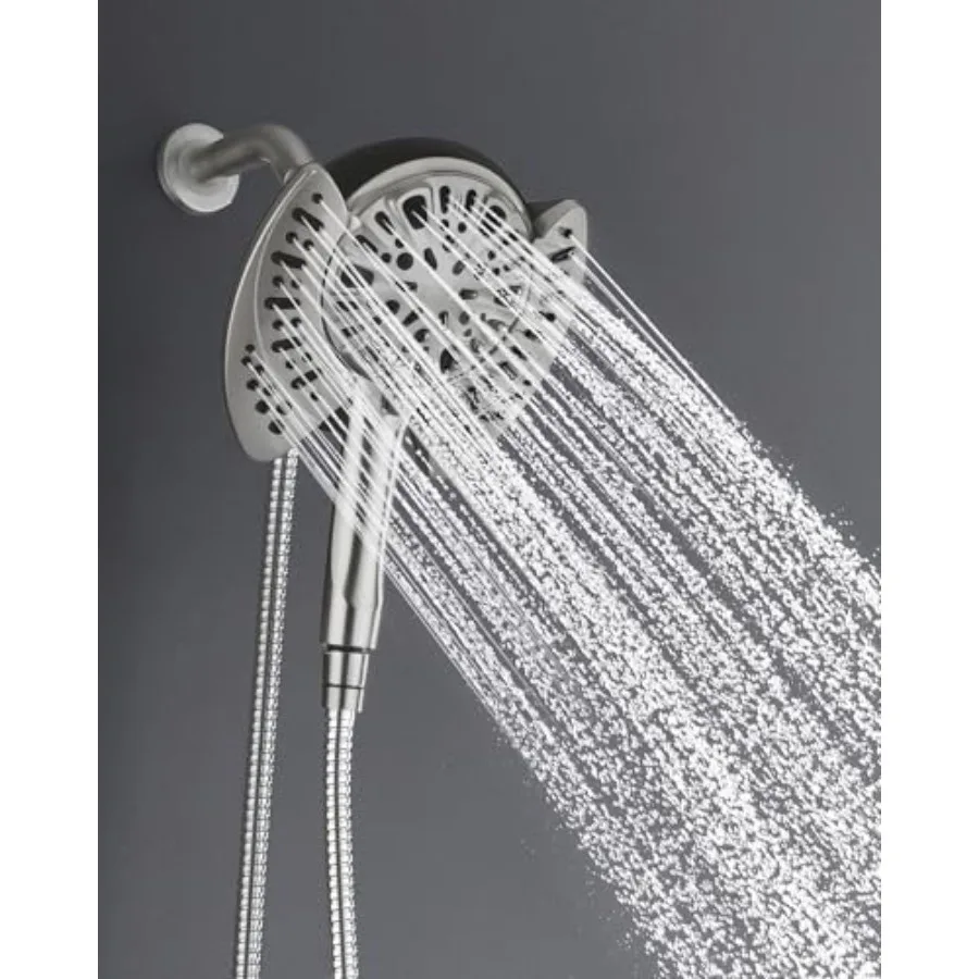 

2-in-1 Shower Head with Handheld Combo: Rainfall Shower Head and Detachable Shower Head Use Together or Alone 9 Spray Settings