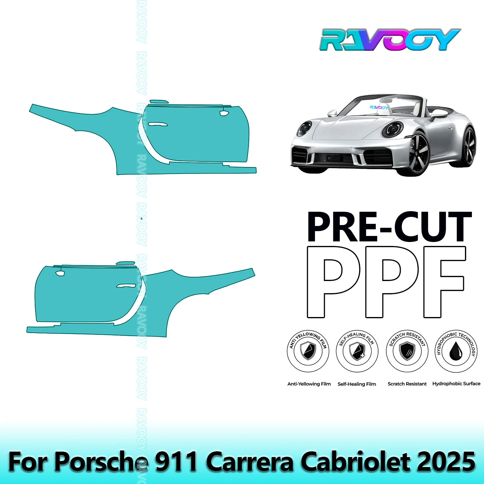 

For Porsche 911 Carrera Cabriolet 2025 8.5mil Clear Matte Pre-Cut PPF Door & A/B Pillar Kit TPU Paint Protection Film Set