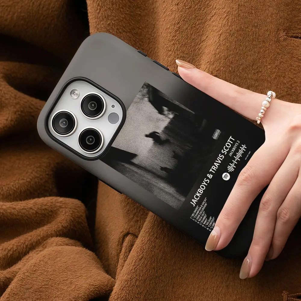 حافظة هاتف لهاتف آيفون 17 16 15 14 13 12 Pro Max Plus لامعة عالية الدقة بطبقة مزدوجة غلاف صلب سائل T-Travis S-Scotts Jackboys 2