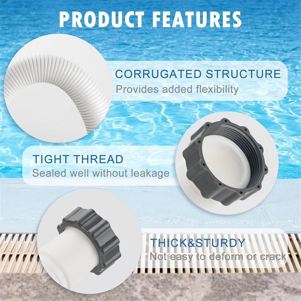 

ABTX 2 шланга для бассейна в упаковке для надземных шлангов диаметром 1,5 дюйма и 59 дюймов, аксессуар для бассейна, сменный шланг