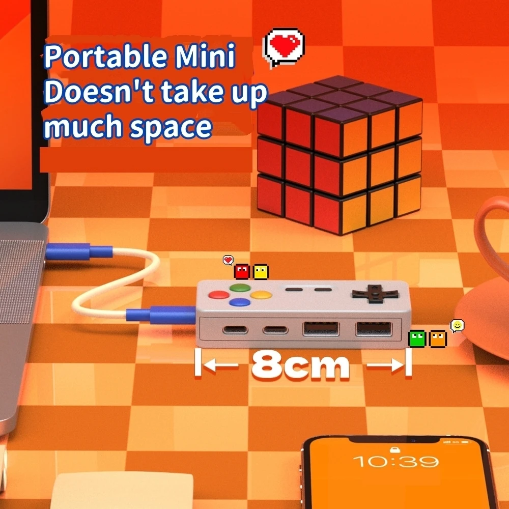 Cartoon Mouse Keyboard USB Converter Expansion GamePad Shape Design HUB Connector 4 In 1 Type-C USB 2.0 HUB With 2 Type C Port