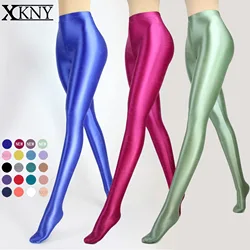 XClocKNYoung satin pantyhose shiny wet look tights satin glossy Leggings slim high elasticity yoga swim soprt glossy pants
