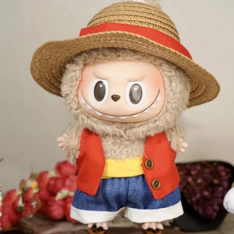 Labubu 인형 옷용 17cm Labubu 옷용 멋진 레드 조끼 세트 트렌디 플레이 펜던트 옷 인형 액세서리 축제 선물