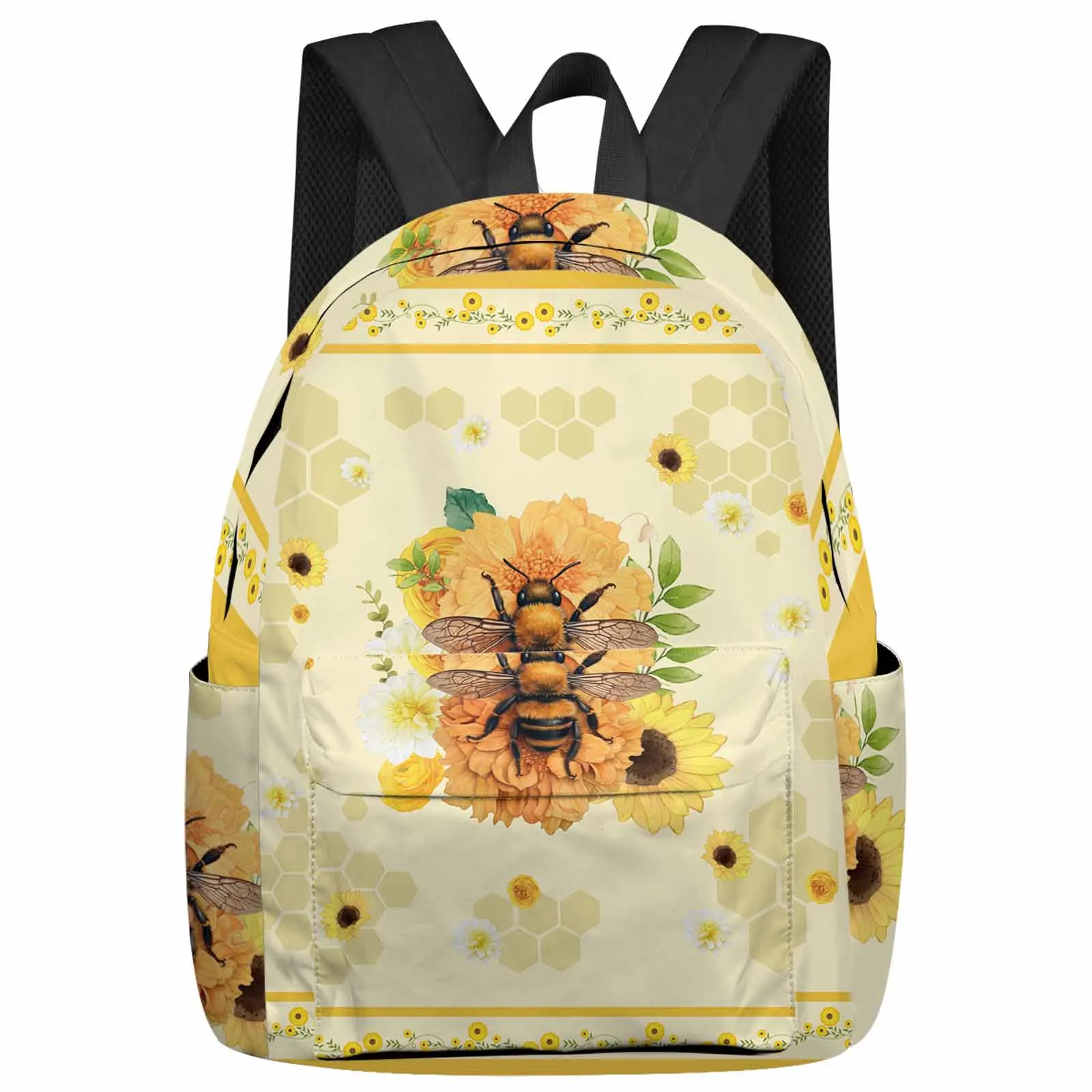 

Flowers Bees Animals Honeycomb Yellow Large Capacity Backpack Men Laptop Bags High School Teen College Girl Student Mochila