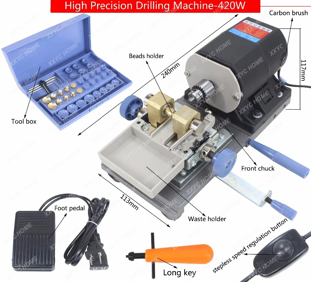 420W Black Stone Pearl Drilling Machine Jewelry Making Equipments Beading Polishing Tools 420W Powerful Amber Holing Machine