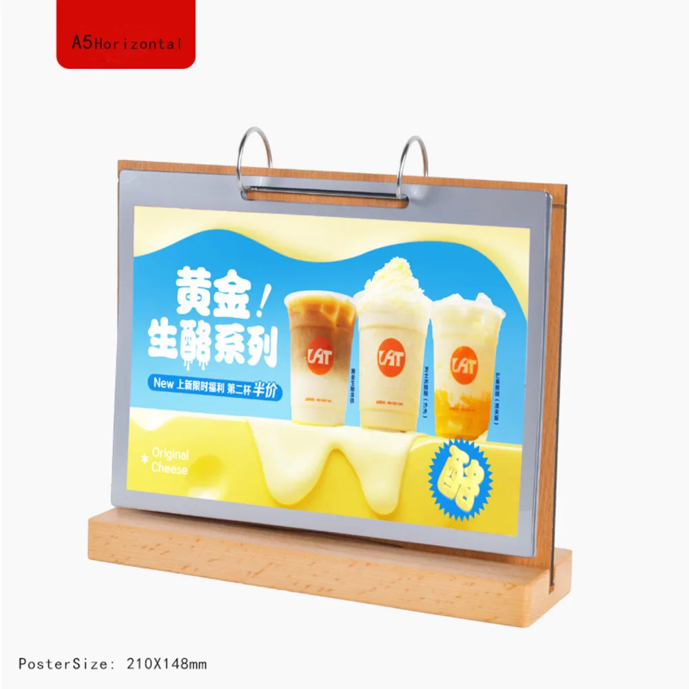 1pc A5 Acrylic Sign Display Holder with Wooden Base, Clear Desktop Display Stand, Flyer, Menu, Photo Frame, and Paper Stand