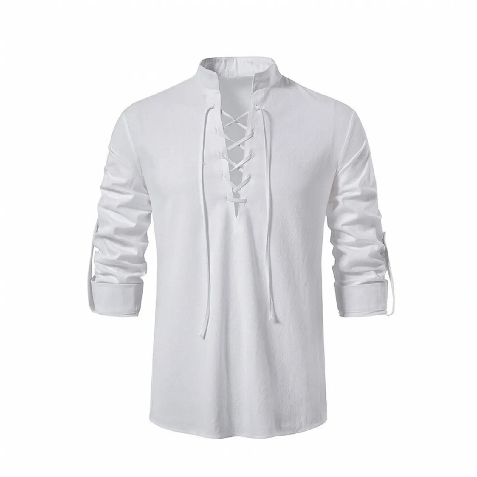 Men Retro Henley Shirt Cotton Blend Soft Pullover Top Adjustable Sleeve Tie Casual Blouse Alternative Clothing for Everyday Use