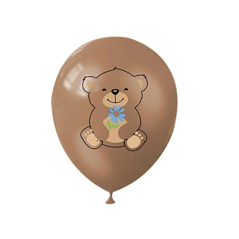 12Pcs Cute Bear Print Balloon 12inch Brown Teddy Bear Latex Baloon Baby Shower Birhtday Decorations Boy Girl Cartoon Bear Toys