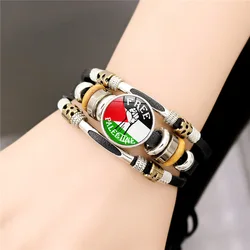 Men Gothic Bracelet Charm Handmade Nation Flag Symbol Pattern Glass Beads Leather Bracelets & Bangles Jewelry Gift