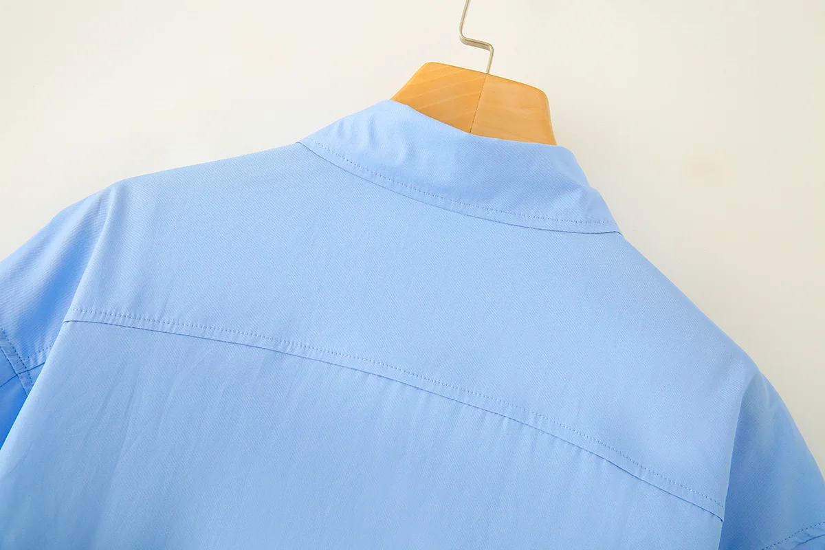 BSK & TRAF قميص قصير من القطن بأكمام قصيرة من BSK & TRAF 2025 صيفي جديد للسيدات ذو طية صدر السترة ملابس علوية غير رسمية قميص ركاب مستقيم