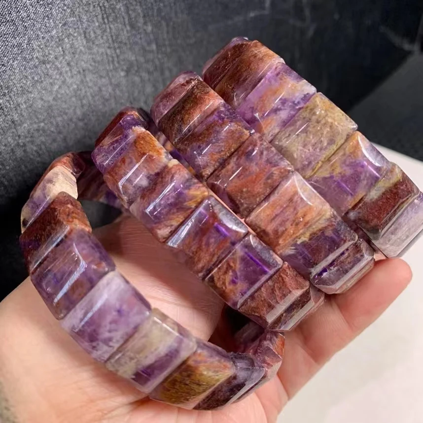 

Natural Purple Cacoxenite Phantom Quartz Rectangle Beads Bracelet 14x10mm Auralite 23 Women Round Beads Gold Rutilated AAAAAA