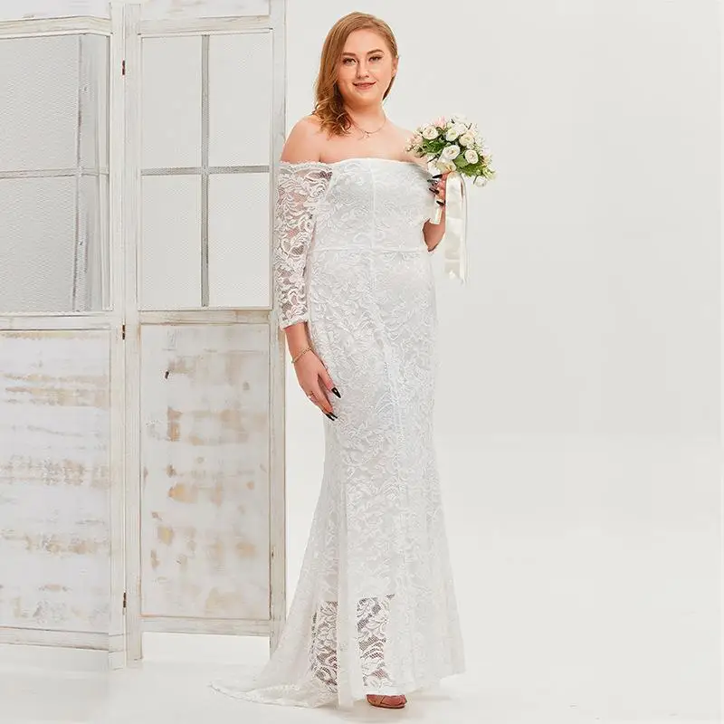 Plus Size Wedding Lace Dresses Elegant Strapless Solid Color Party Dresses Large Size Female Evening Gowns Long Dresses 2023 New