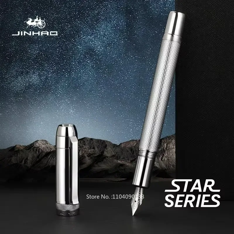 stylo-plume-jinhao-92-classic-star-series-pour-etudiants-stylo-d'ecriture-de-luxe-en-metal-avec-motif-quadrille-clip-noir-et-argente-pour-l'ecole