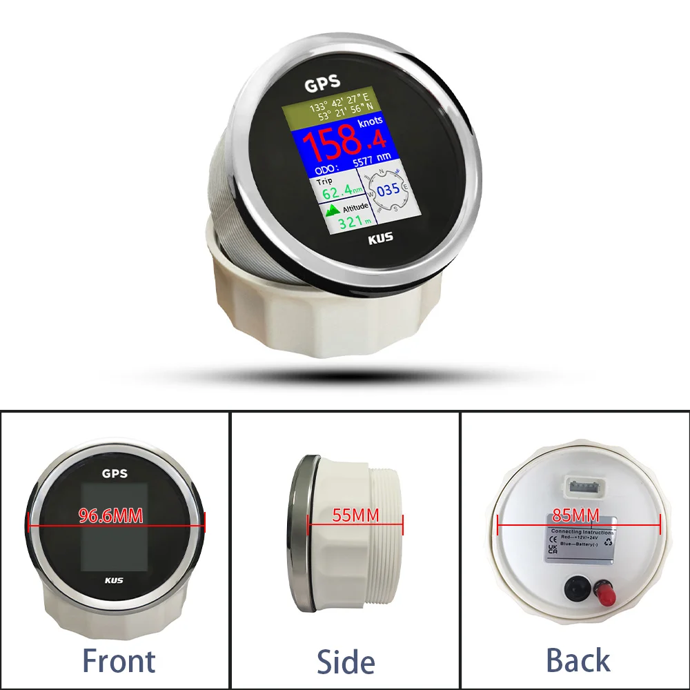 KUS 85mm Waterproof Digital GPS Speedometer Odometer Gauge with Altitude Latitude for Car Trucks Vessel Boat 12V 24V