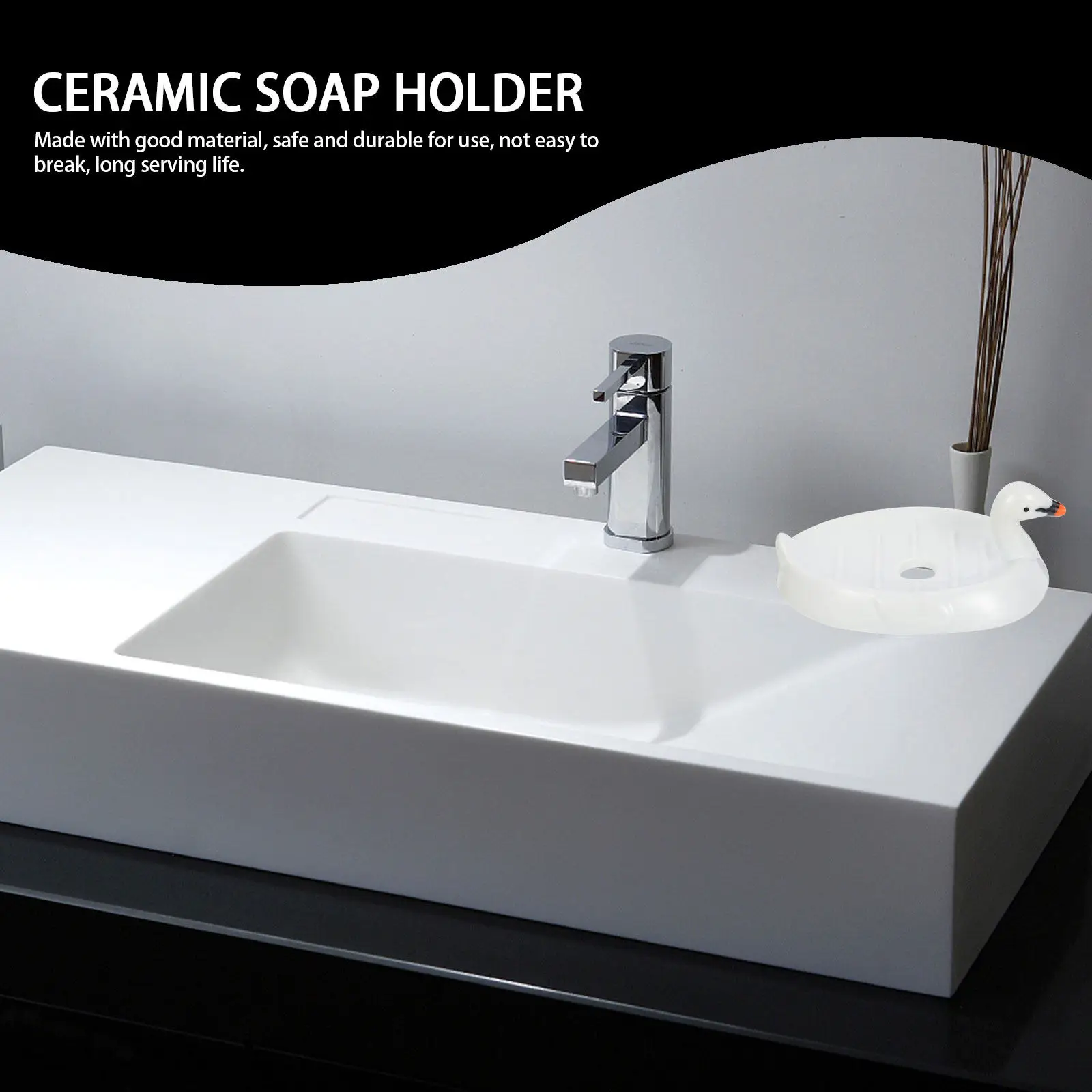 

Керамическая подставка для мыла в форме лебедя с самоотводом воды, устойчивым основанием, долгим сроком службы, вентилируемой конструкцией, аксессуар для дома