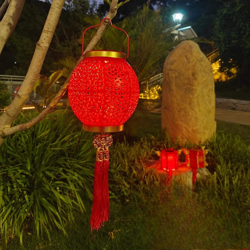 Solar LED Self-Control Chinees Nieuwjaar Festival Sfeer Hangende Solar Rode Lantaarn Chinese Tuindecoratie