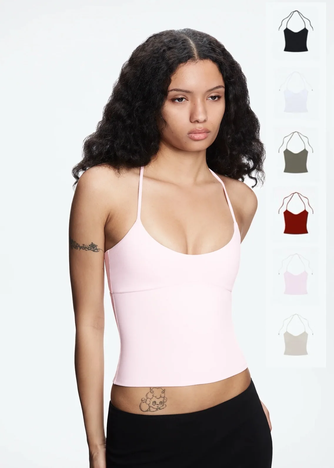 

Майка, разноцветный регулируемый ремень, укороченный топ с бретелькой на шее, вишневый красный и розовый топ на тонких бретельках с вырезом на спине