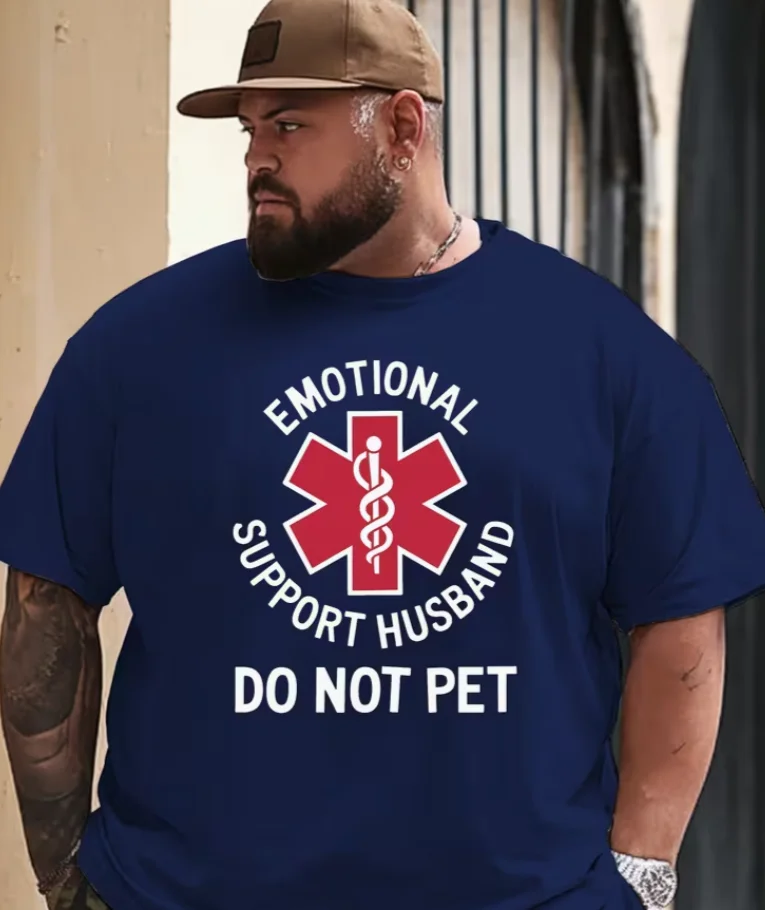 Emotional Support Husband Do Not Pet Neues T-Shirt mit amerikanischen Mode-Prints, entworfen für größere Männer und im Stil von American Fashion