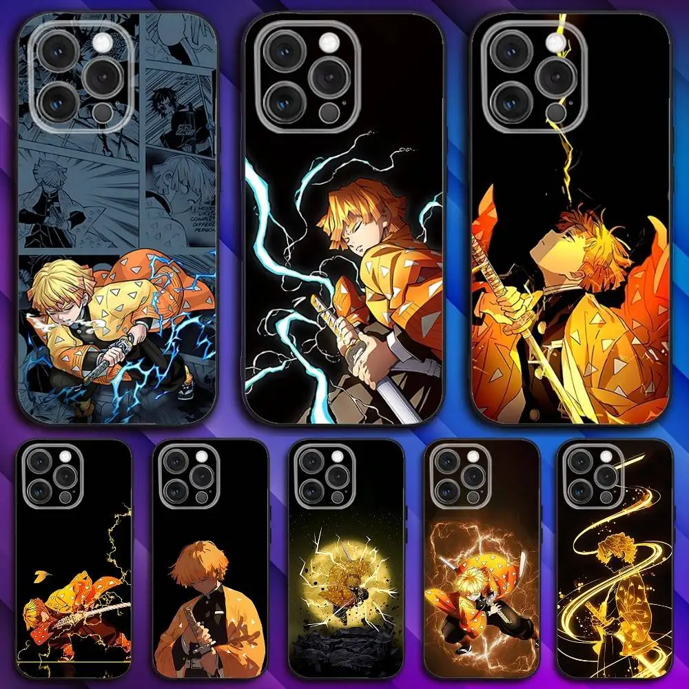 

D-Demon Zenitsu S-Slayer Phone Case For iPhone 17,16,15,14,13,12,11,Pro,Max,Plus,X,XS,SE4,E,Mini,Soft Black Case