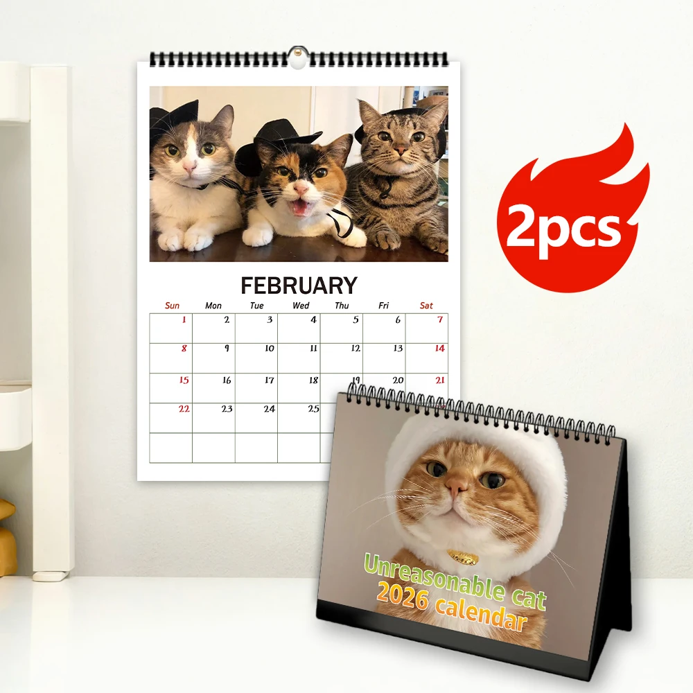 2 قطعة/1 مجموعة 2026 لطيف القط موضوع أجندة مكتبية /رزنامة مكتبية وتقويم الحائط ، 12 تصاميم فريدة من نوعها ، عيد الميلاد عيد الميلاد السنة الجديدة هدية ، ديكور المنزل #3