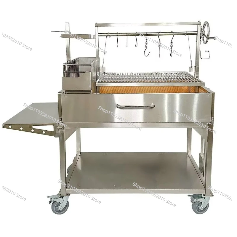 

Stainless Steel Premium Outdoor BBQ Argentinian Style BBQ on Wheels and Charcoal for Outdoor Use