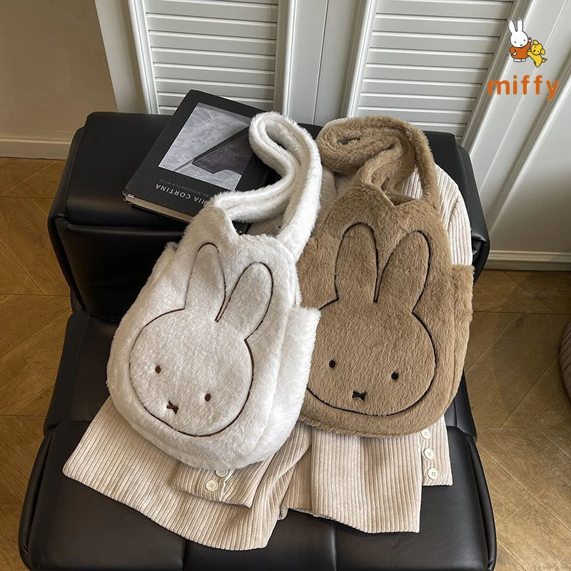 

Kawaii Miffy Plush Shoulder Bag Winter and Autumn Cartoon Boris Embroidery Handbag Dopamine Fashion Anime Accessories Girl Gifts