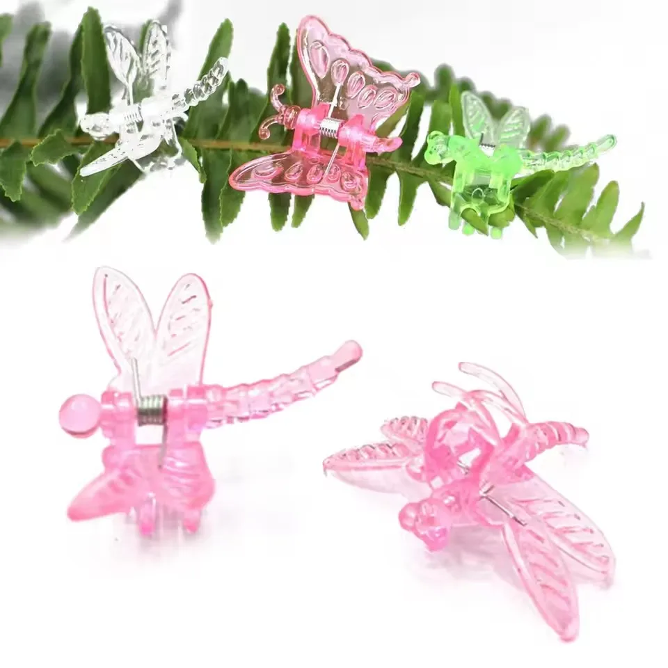 12PCS Colour Orchid Clips Reusable Plastic Dragonfly Hairclip for Bonsai Plant Support Flower Vine Ornamental Clamps Garden Tool