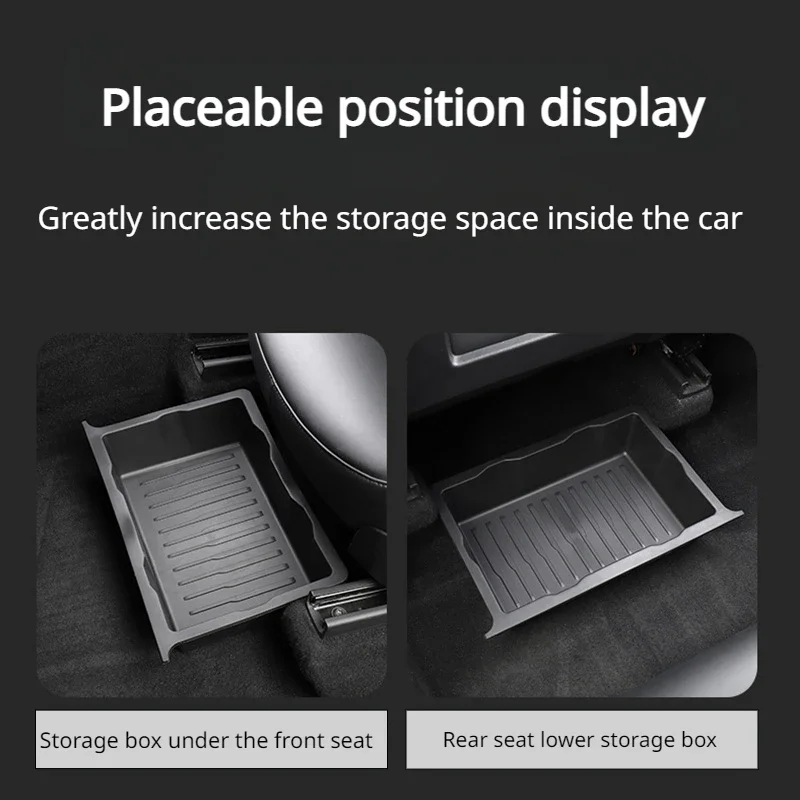 Caja de almacenamiento debajo del asiento para Tesla, cajón de empuje, ahorro de espacio, TPE, estiba, Tidying, accesorios interiores de coche,