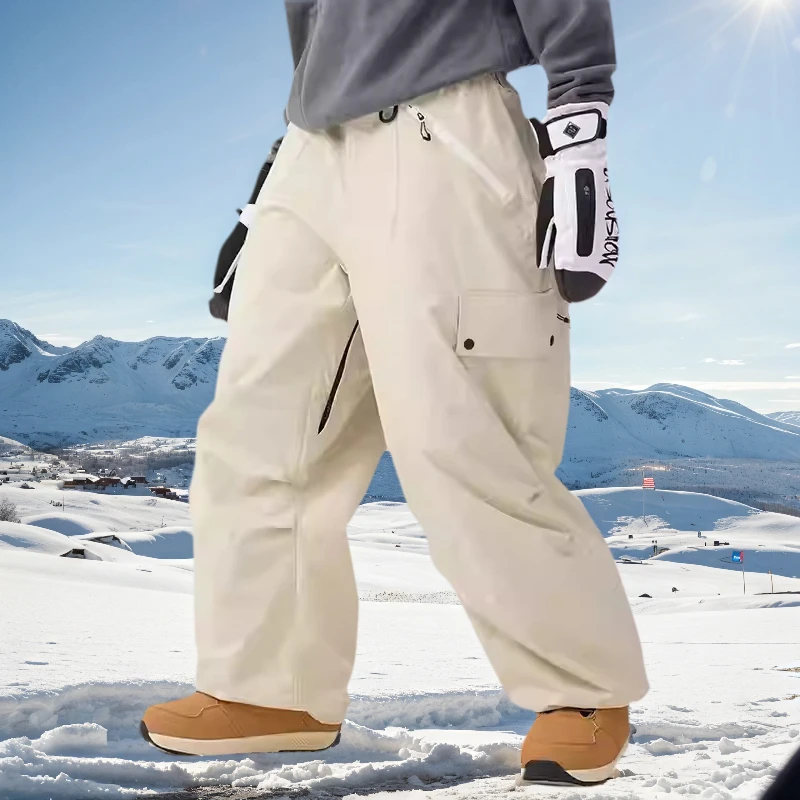 

Men Snowboarding Pants Winter New Thermal Breathable Ski Trousers Loose Multi Pockets Wide Leg Britches Outdoor Baggy Clothes