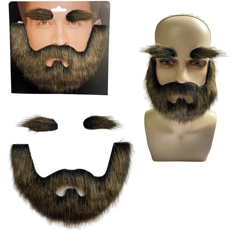 Halloween Fake Beard Funny Mustaches Costume Whiskers Hair False Eyebrow and Beard Set  Halloween Party Role Playing Accessories