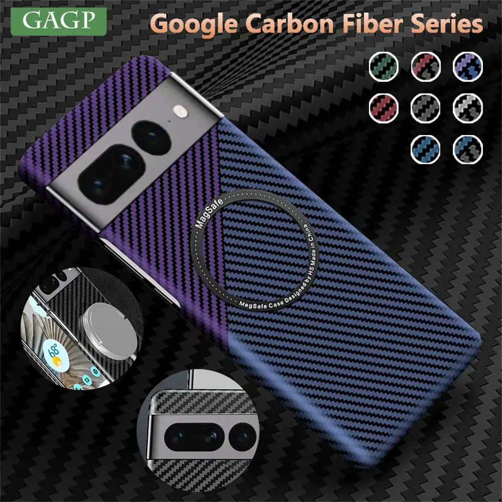 Luxury Magsafe Carbon Fiber Phone Case For Google Pixel 7 8 Pro 7A Magnetic Wireless Charging Shockproof Bumper Hard Cover