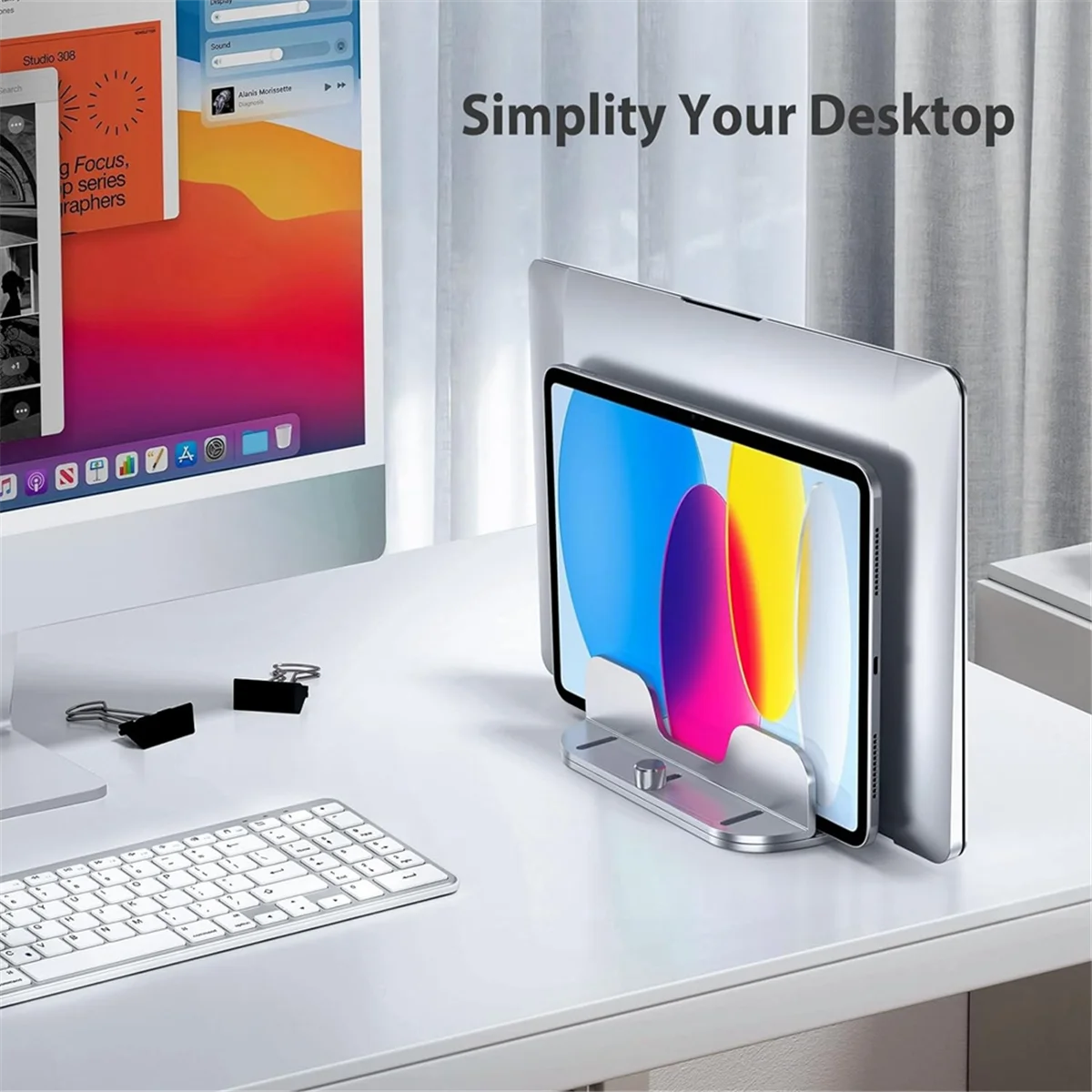 ABJG-حامل كمبيوتر محمول عمودي للمكتب، حامل كمبيوتر محمول بفتحات مزدوجة من الألومنيوم مع قاعدة قابلة للتعديل لـ