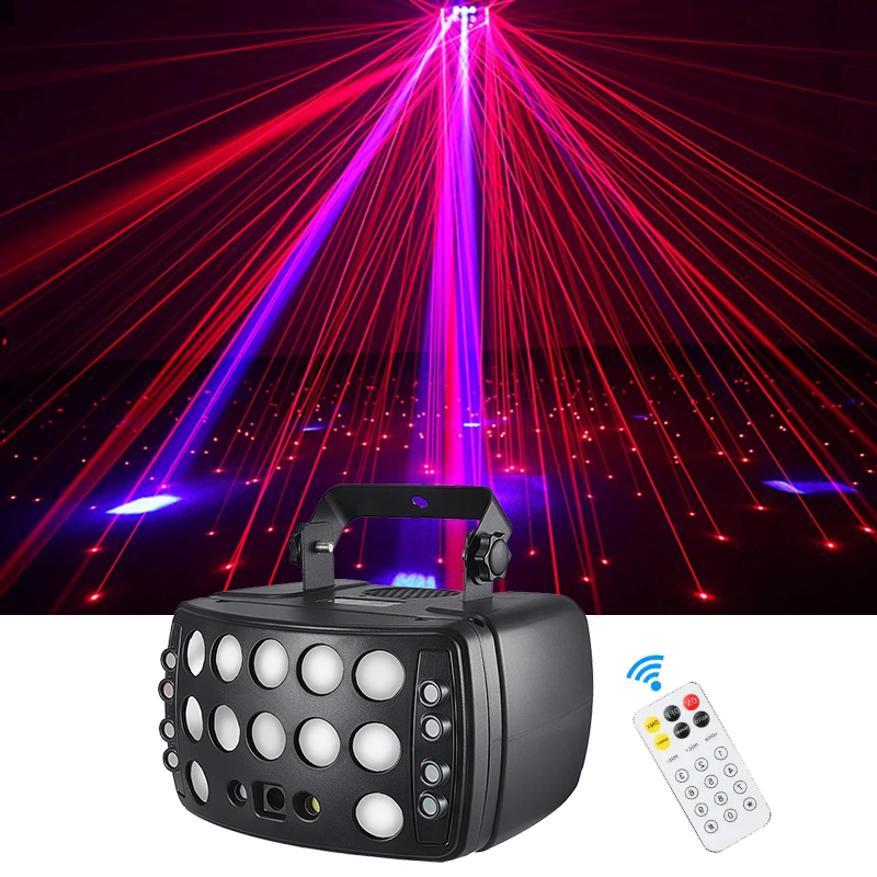 Zdalne światło motyla led disco czerwony liniowy wskaźnik laserowy rgb efekt wiązki laserowej rotacji lampa błyskowa led stroboskop dla dj klub karaoke ślub