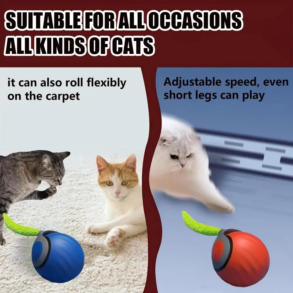 Speedy Tail 2.0 Cat Toys,2025 New Generation Smart Interactive Cat Toy Ball,Two Speed Adjustment, Automatic Moving Cat Toy Ball