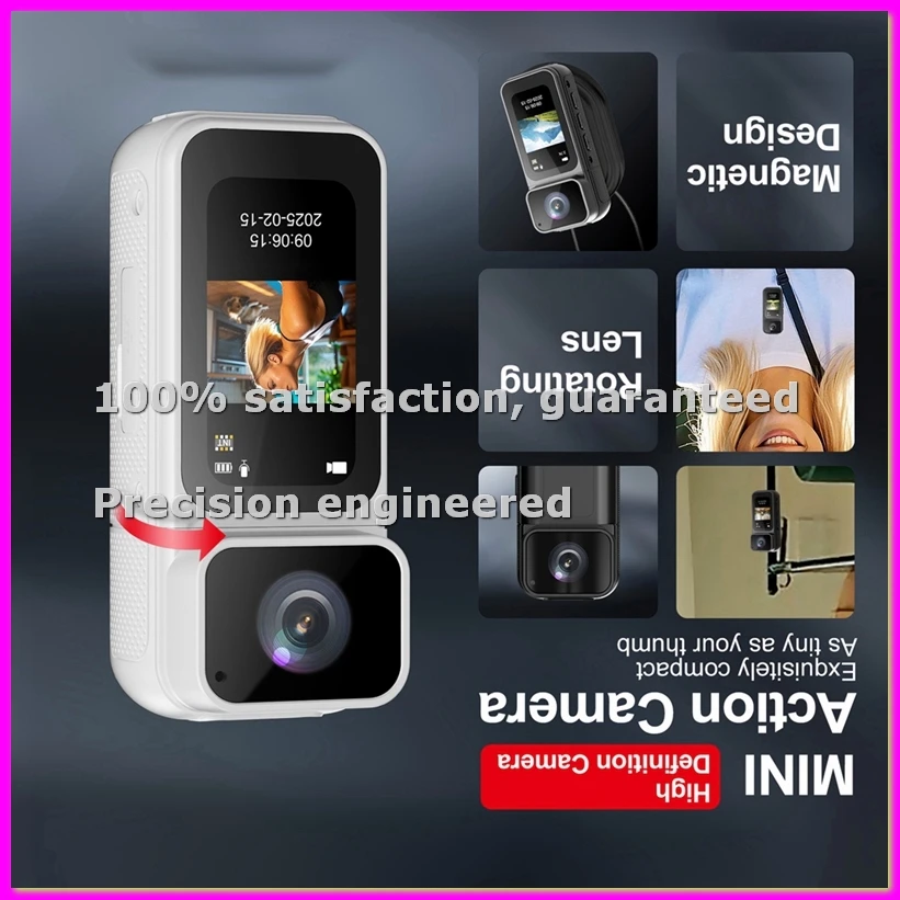 

Камера-миниатюра 2.7K 1080P с углом обзора 180° ° Поворотная Wi-Fi камера для спортивной езды на велосипеде с 1,47-дюймовым IPS-экраном, цифровой видеорегистратор, белая-ABVK