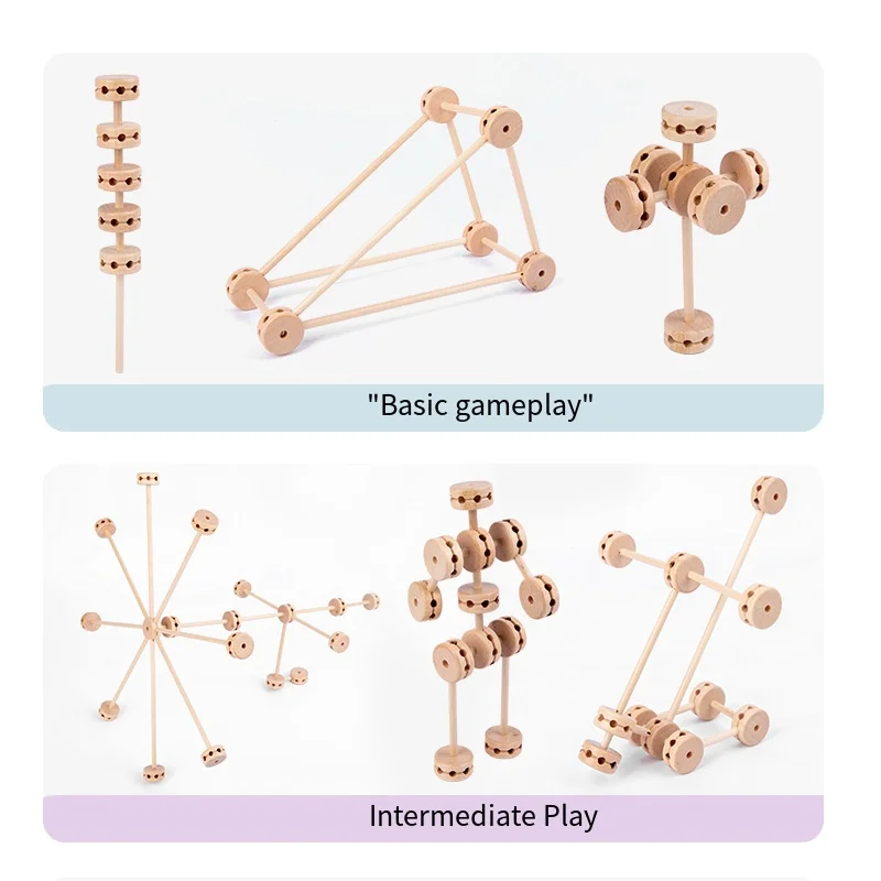 مكعبات بناء خشبية من مونتيسوري ألعاب بناء ثلاثية الأبعاد للأطفال لتدريب الخيال والتنمية الفكرية والجوذعية